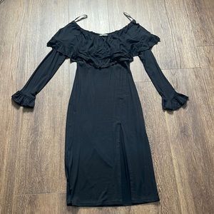 Va Va Off Shoulder Long Sleeve Ruffle Dress